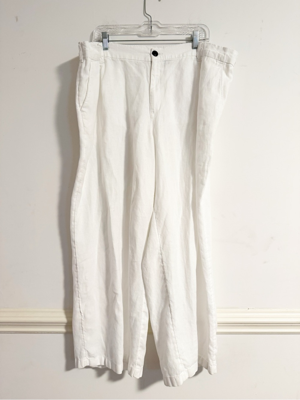 Lands' End White 100% Linen Wide Leg Trousers Pants Size 22W